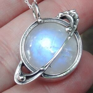 Sterling silver pendant w/ rainbow moonstone in a Gothic-inspired design SATURN